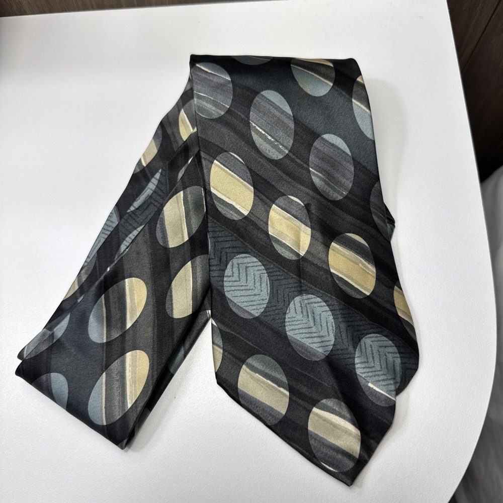 Missoni Cravatte Men's Silk‎ Tie Handmade Spain Oval Stripe Gray Blue
